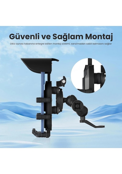 Bix Bmph05 Ayna Bağlantılı Güneş Ve Yağmur Korumalı 360 Ayarlanabilir Motosiklet Telefon Tutucu Siyah
