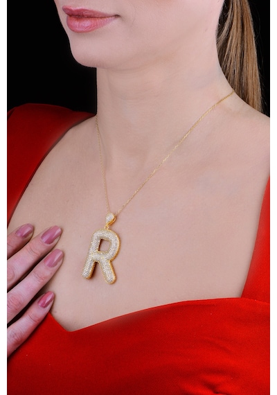 Brezza Lusso Jewelry 18k Serie Oro R Harfi Kadın Gümüş Kolye 50 CM 50 CM