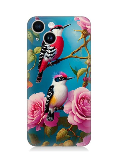 Apple Uyumlu iPhone 13 Silikon Kılıf Arı Kuşu Ve Gül