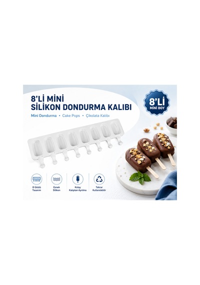 8'li Mini Silikon Dondurma Kalıbı Beyaz