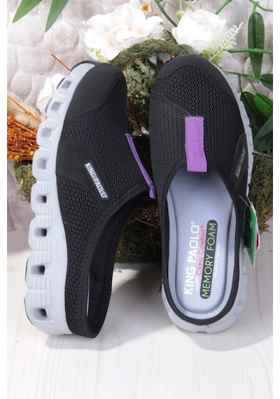 Fort King Diya Anatomik Rahat Esnek Memory Foam Taban Sabo Terlik Kadın Terlik Siyah - Mor