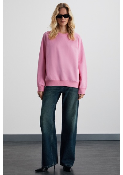 Grımelange Karıus  Kadın Organik Pamuklu Içi Polarlı Oversize Yuvarlak Yakalı Pembe Sweatshirt