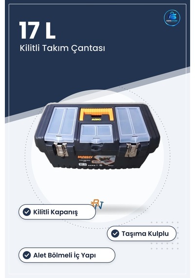 Takım Çantası 17 L Kilitli Plastik Alet Bölmeli Taşınabilir Hırda