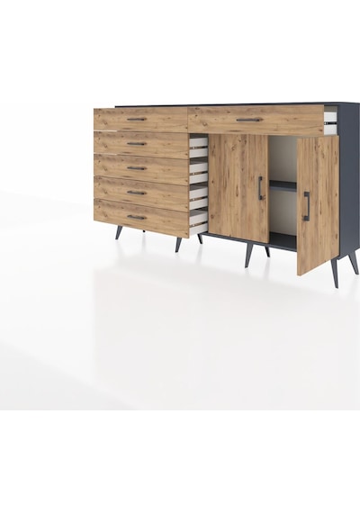 Arges Konsol Tek Raflı 6 Çekmeceli 2 Kapaklı 176x30x99 Antrasit-ç Antrasit-çam