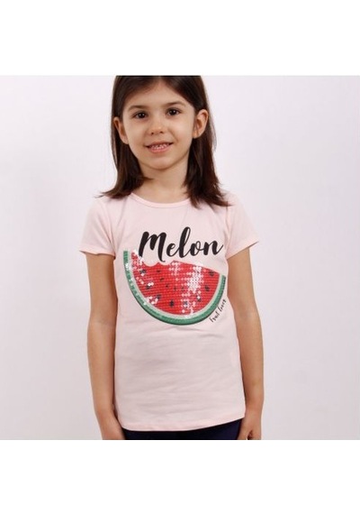 Toontoy Kids Toontoy Kız Çocuk Melon Baskılı Karpuz Nakışlı Tişört Pudra