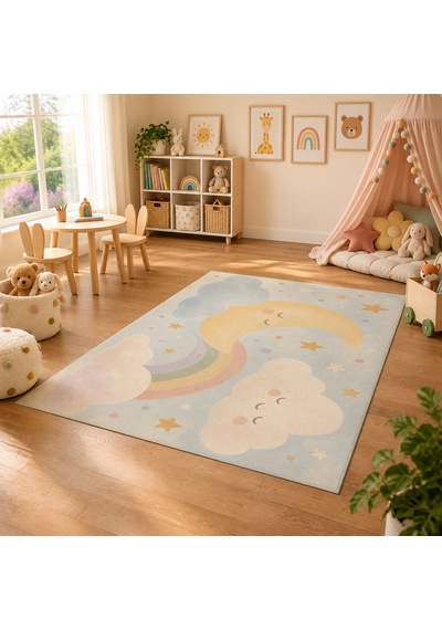 Kartela Halı Ay Ve Bulut Çocuk Oyun Halısı Kaymaz Dot Taban Yıkanabilir 60 X 90 Cm