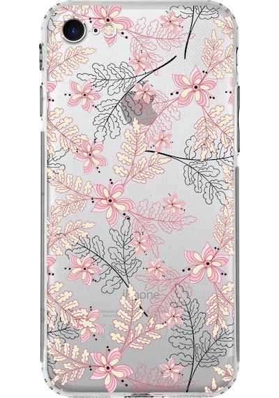 Apple Uyumlu iPhone Se 2020kamera Korumalı Kapak Floral Kırmızı Tasarımlı Şeffaf Kılıf