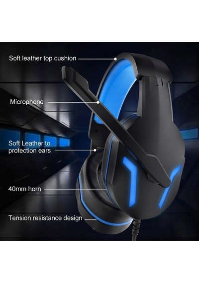 Model Ps-4 Profesyonel Mikrofonlu Oyuncu Kulaklığı - Mavi Led Işıklı Stereo Gaming Headset