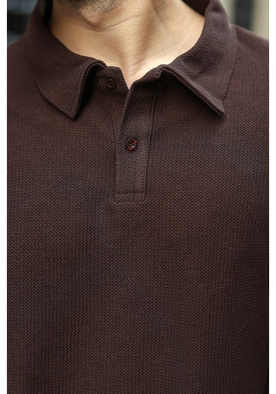 Madmext Acı Kahve Gömlek Yaka Dokulu Regular Fit Erkek Sweatshirt E7203 Acı Kahverengi
