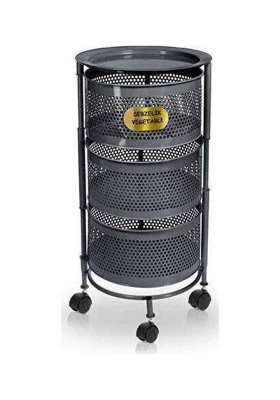 River World Tekerlekli Rengi Antrasit Açılabilen 3 Katlı Çok Amaçlı Metal Raf Mutfak, Balkon, Kiler Çok Renkli