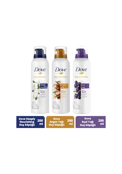 Dove Duş Köpüğü Argan Yağı 200 ML + Açai Yağı 200 ML + Depply Nourishing 200 ML