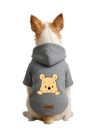 Baskılı İçi Polarlı Köpek Ve Kedi Kıyafeti & Elbisesi - Gri Renk Kapüşonlu Hoodie B693e, Xl