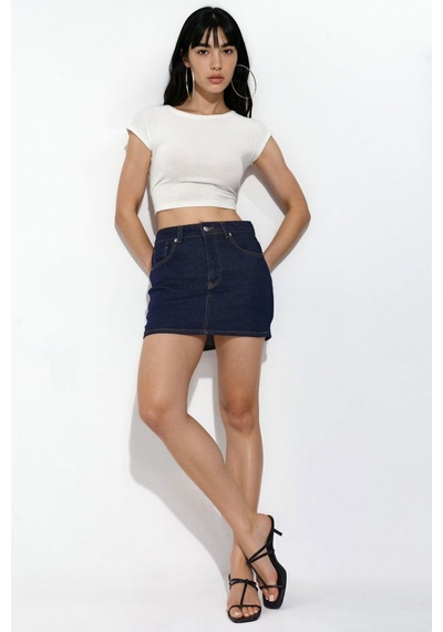 Hiccup Denim Şort Etek Koyu Mavi Denim