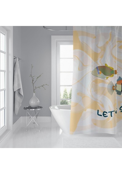 Banyo Duş Perdesi Renkli Balık Desen Dijital Baskılı Banyo Perdesi, Tek Kanat C Halkalı-180x200 Cm Çok Renkli