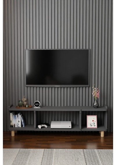 150 Cm Modern Tv Ünitesi Ayaklı Raflı Salon Oturma Odası Dekoratif Televizyon Sehpası Tv Sehpası Antrasit 150 Cm Modern Tv Ünitesi Ayaklı Raflı Salon Oturma Odası Dekoratif Televizyon Sehpası Tv Sehpası Antrasit