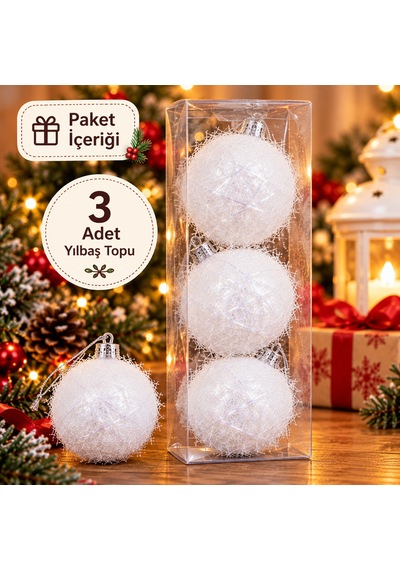 3'lü Lüks Yılbaşı Ağacı Top Süsü Seti 8 Cm - İp Dokulu & Işıltılı Süsleme Topları Beyaz, Gold, Gümüş, Kırmızı - 9045052377718 Diğer
