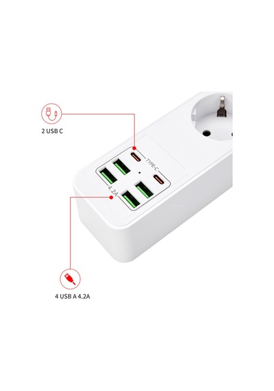 H-01 Hızlı Şarj İstasyonu 3000w 3'lü Priz 2 Metre Uzatma Kablosu