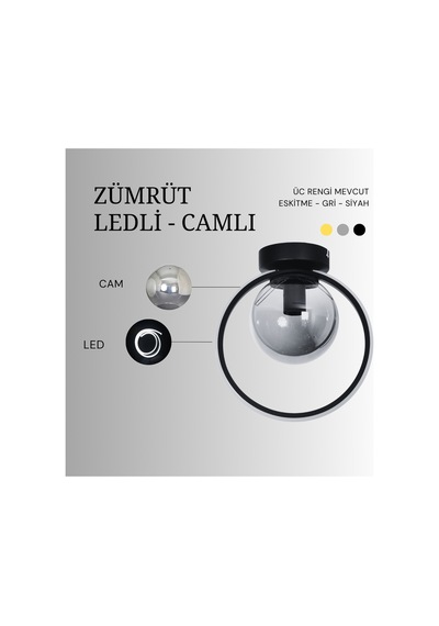 Zümrüt Modern Hol Antre Çocuk Odası Mutfak Salon Ledli - Beyaz Camlı Siyah Renk Beyaz Işıklı Avize Siyah Bal Siyah Bal