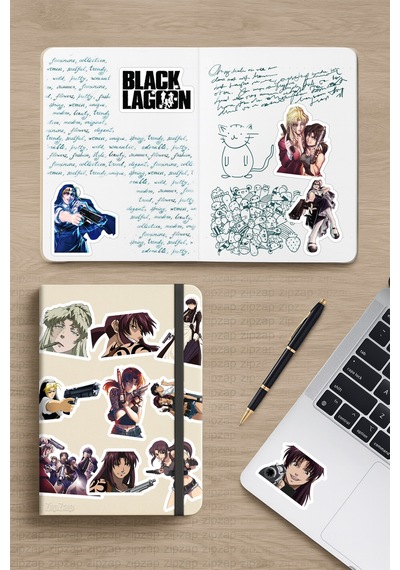Black Lagoon Anime Telefon Laptop Bullet Journal Yapışkanlı Folyo Sticker Paketi 27 Adet Çok Renkli