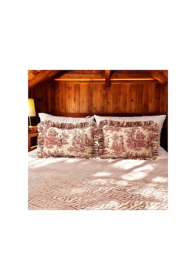 Fırfırlı Yastık Kılıfı Tek Kişilik Fransız Kır Evi Stili 2'li 50 X 70 Cm Bordo