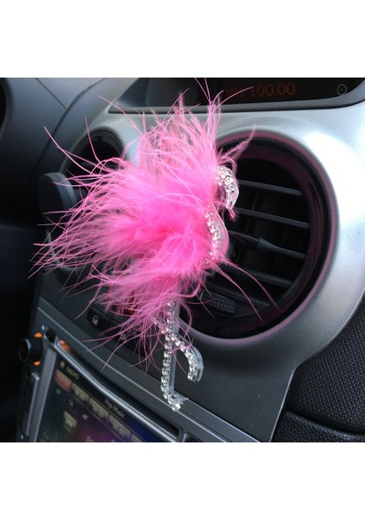 Flamingo Gümüş Pleksi Taşlı Havalandırma Klips Oto Süsü Pembe