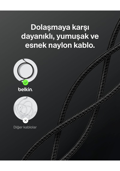 Belkin Cab025hq2mbk Boostcharge Pro 240w Usb-c To Usb-c Örgülü 2m Hızlı Şarj Kablosu- Siyah
