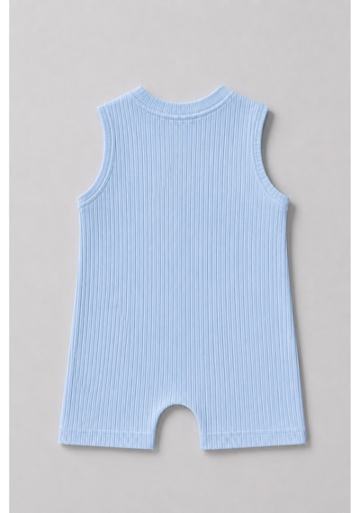 Babyden's Erkek Bebek Tavşan Desenli Yazlık Tulum Fitilli Pamuklu Kolsuz Bebek Tulumu Çıtçıtlı Romper 0-9 Ay Mavi