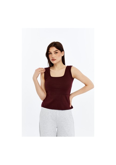 Kadın Kare Yaka Kolsuz Kalın Askılı Esnek Basic Bluz Bordo