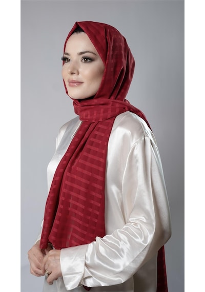 Hürrem Bone Kırmızı Desenli Şal Şifon Kumaş Kareli Çizgili 202107 31 Kırmızı