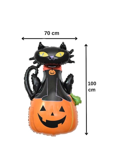 Kedili Bal Kabağı Büyük Boy 70x100 Cm Folyo Balon Halloween Cadılar Bayramı Parti Malzemesi
