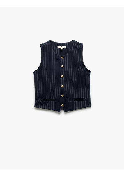Koton Slim Fit Kolsuz Düğmeli Bisiklet Yaka Yelek Beyaz Çizgili 5sak30025ek Beyaz Çizgili Çok Renkli