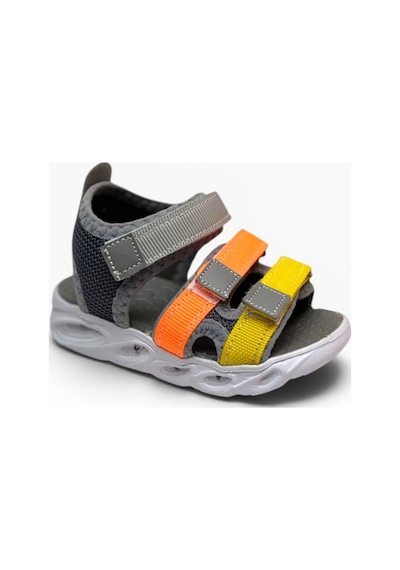 Arzen Bebe 232-26 3 Cırtlı Işıklı Anatomik Çocuk Sandalet Gri Turuncu Sarı 22-25