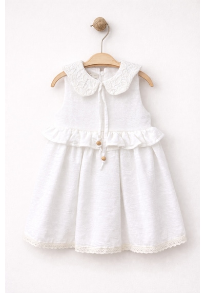 Baby Corner Bebe Yaka Kız Bebek Elbise Beyaz