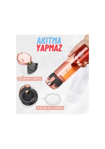 Tkk 550ml Pipetsiz Rahat İçim Kilitlenebilir Kapak Taşıma Kulplu Tritan Su Matarası Pembe Diğer