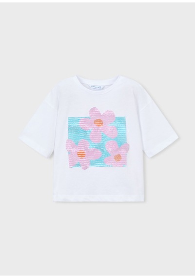 Mayoral Kız Çocuk Oversize Baskılı Tshirt Krem