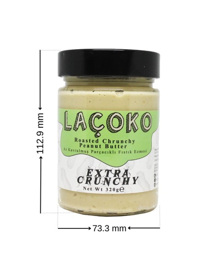 Laçoko Şekersiz Katkısız Glutensiz Vegan Az Kavrulmuş Çiğ Parçacıklı Extra Crunchy Fıstık Ezmesi 320 G