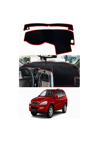 Ssangyong - Kyron 2005-2015 Uyumlu Torpido Koruma Kılıfı - Kırmızı Şeritli