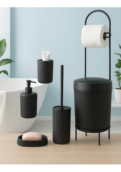 Lüks 6 Parçalı Modern Banyo Aksesuar Seti, Şık Tasarım Siyah Çok Renkli
