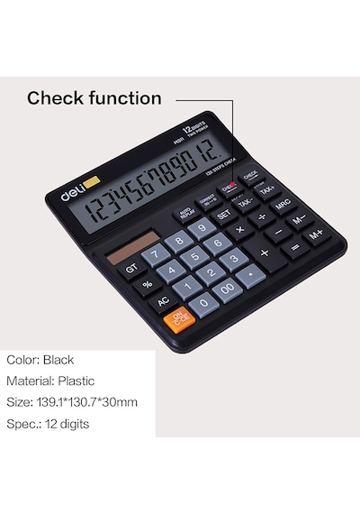 Hesap Makinesi 12 Digit Siyah Çok Renkli
