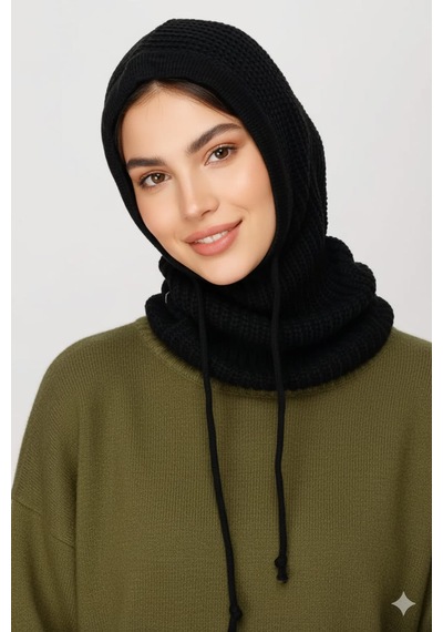 Sosyal Çarşı Siyah Balaclava Triko Başlık Siyah