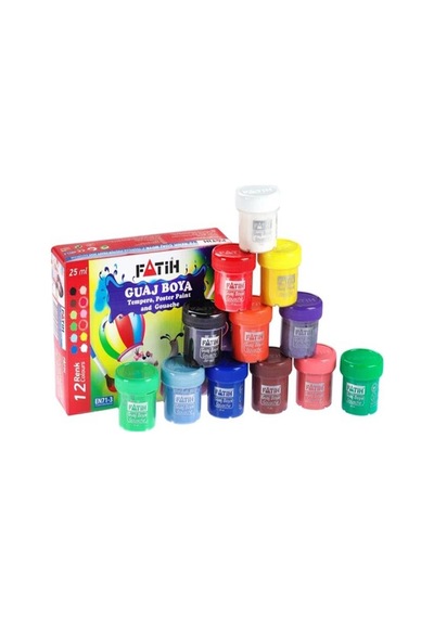 Guaj Boya 12 Renk 25 Ml 1 Paket Fatih Guaj Boya Seti 12 Li Su Bazlı Şişe İçerisinde Okul Resim 12 Renk Çok Renkli