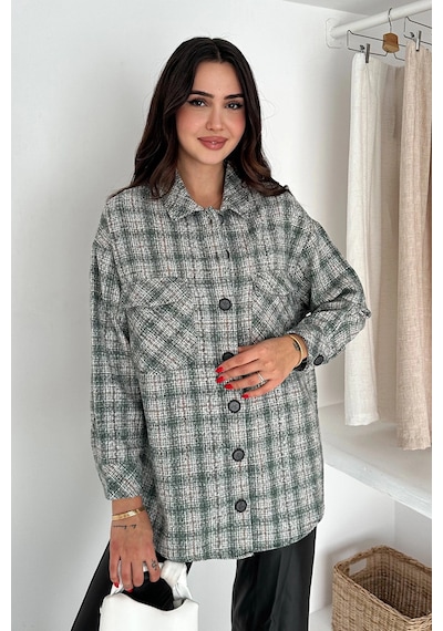 Asprin Fashion Çift Cep Ekose Gömlek Yeşil Yeşil