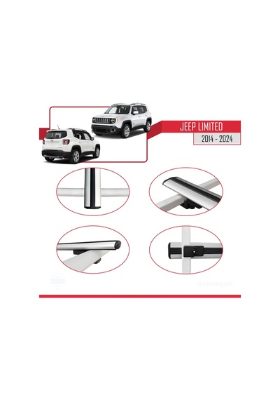 Jeep Limited 2014 Ve Sonrası İle Uyumlu Basic Model Ara Atkı Tavan Barı Gri 3 Adet