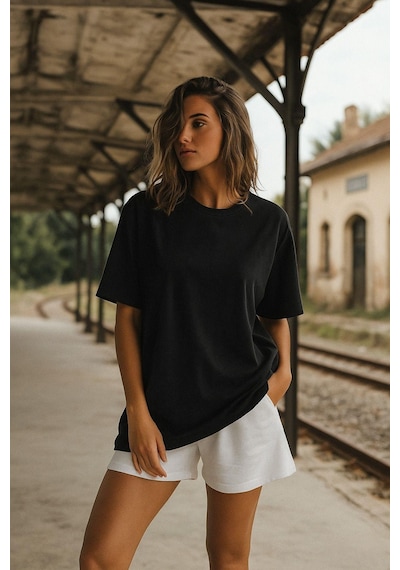 Kadın Siyah %100 Pamuk Oversize Basic Tişört Rahat Kalıp Relaxed Bisiklet Yaka T-shirt Çok Renkli Kadın Siyah %100 Pamuk Oversize Basic Tişört Rahat Kalıp Relaxed Bisiklet Yaka T-shirt Çok Renkli