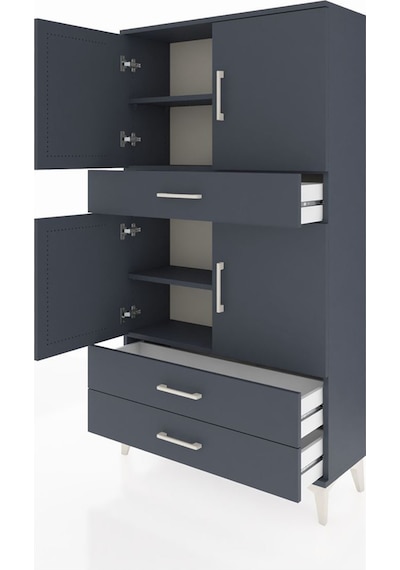 Arges Dolap 4 Raflı 3 Çekmeceli 4 Kapaklı 88x30x163 Antrasit-antrasit Antrasit
