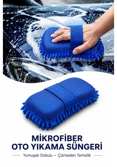 Deconitte Mikrofiber Oto Yıkama Süngeri, Çizmez Araç Temizlik Pedi, Ergonomik El Bantlı Araba Sünger