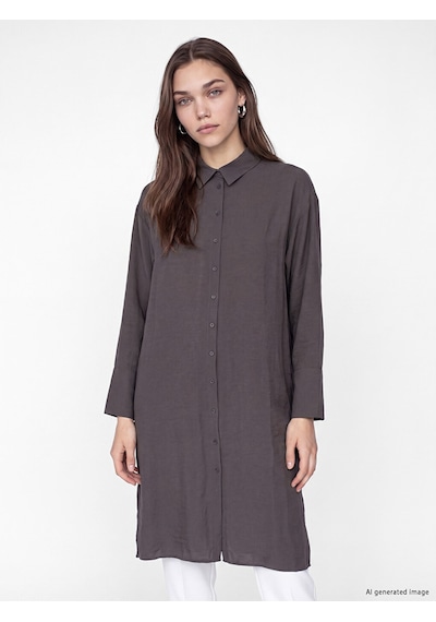 Lcw Modest Antrasit Modal Karışımlı Oversize Kadın Gömlek Tunik