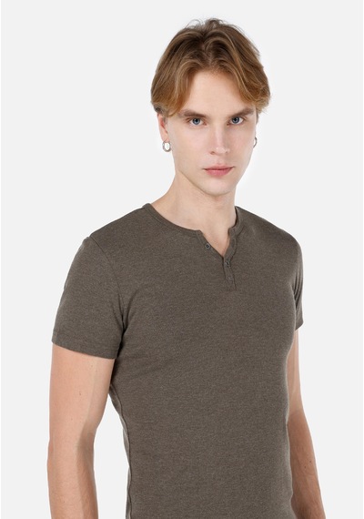 Colin's Colins Slim Fit Placket Neck Düz Erkek Yeşil Kısa Kol Tişört Cl1040245 Q1.v1 Kml Haki