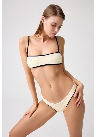 Los Ojos Melodi Krem-siyah Dokulu Bikini Üstü Bandeau Top Krem-siyah