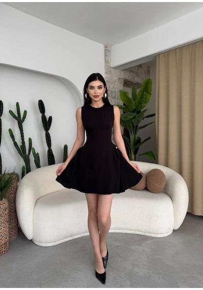 Defymoda More İnci Detaylı Elbise Siyah